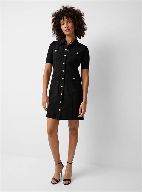 michael kors black dress with gold|michael kors golden button dress.